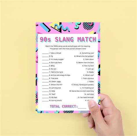 90s Slang Match Game Printable 1990s Theme Party Ideas Match the Slang ...