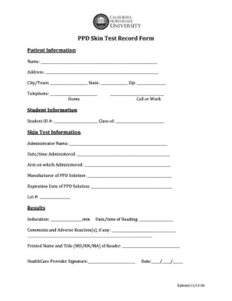 Image result for Free Printable TB Test Form