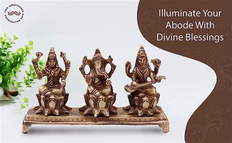Buy Two Moustaches Brass Ganesh Laxmi Saraswati On Chowki Idol ...