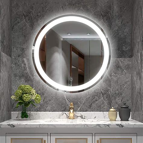 YRSHA LED Round Mirror - Bathroom Vanity Mirror with Dimmable Touch Button