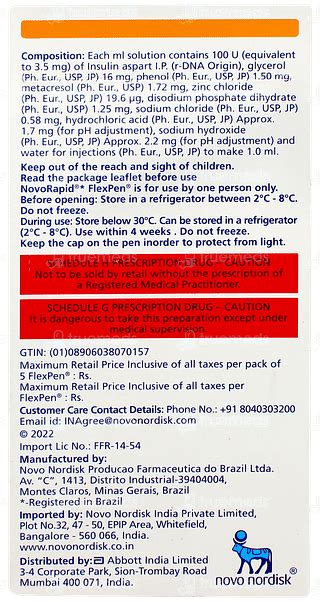 Novorapid 100 Iu Flexpen 3 Ml - Uses, Side Effects, Dosage, Price ...