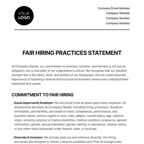 Free Fair Hiring Practices Statement HR Template to Edit Online