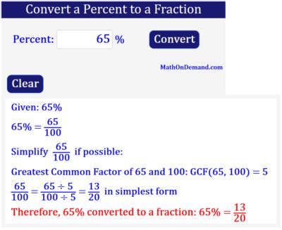 Convert a Percent to a Fraction - MathOnDemand.com