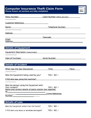 Computer Insurance Theft Claim Doc Template | pdfFiller