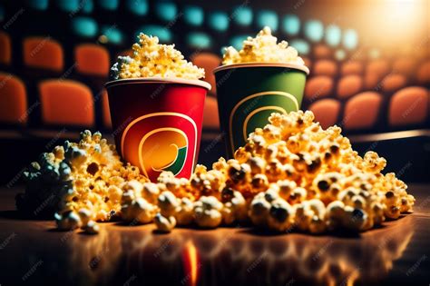Premium AI Image | Popcorn in a movie theater with a red cup of popcorn