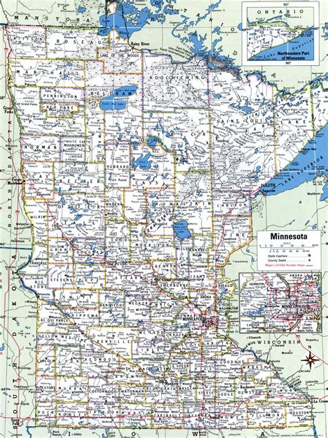 Minnesota map with counties.Free printable map of Minnesota counties ...