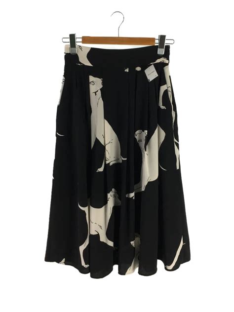 PS Paul Smith ロングスカート/ポリエステル/BLK/総柄/イタリアングレイハウンド/犬/DOG レディースファッション