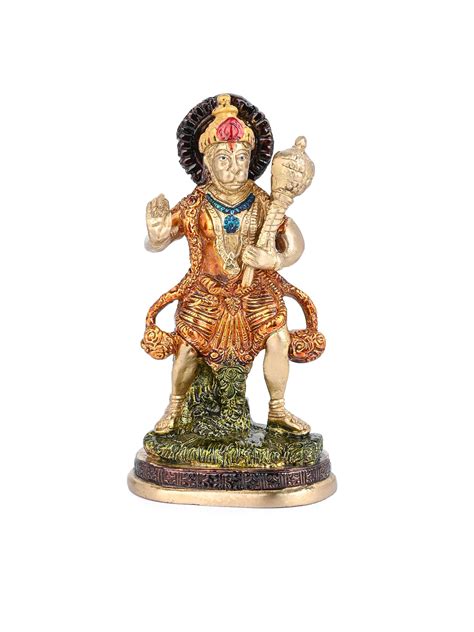Colorful Brass Hanuman Ji Idol | 6 Inches Standing