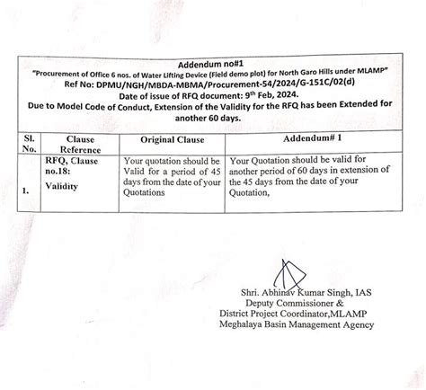 Addendum #1 for Validity Period for Procurement of 6 Nos of Water ...