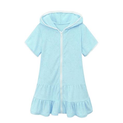 Girls Swim Cover Up Kids Swimsuit Coverup Terry Zip-Up Beach Bathing Suit Robe 2-11 Years ...