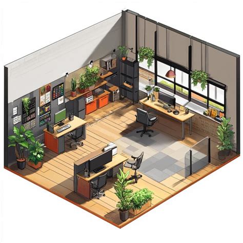Startup workspace with open layouts modular furniture and a ...