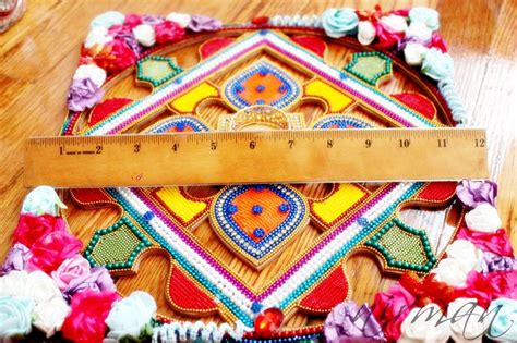 Buy Wood Rangoli Decorated With Fabric Flowers Beads and Rhinestone, 12 ...