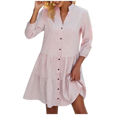 qolati Womens Long Sleeve Fall Dresses 2024 Loose Button Front Lapel ...