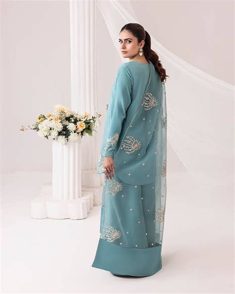 Teal Elegance: Embellished Suit with Sheer Dupatta and Graceful Tradit ...