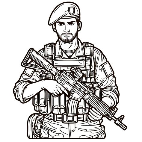 Soldier with Weapon Coloring Page