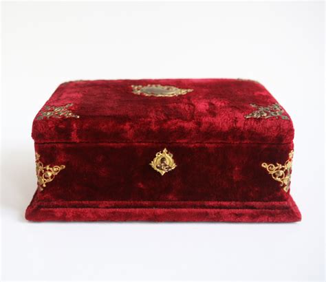 red velvet jewelry box, vintage French decor, locking trinket box with ...