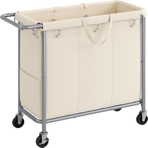 Laundry Basket with Wheels, 3-Section Rolling Laundry Hamper, 52.8 ...