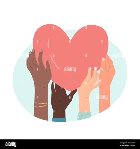 Diverse hands holding one heart. Sharing love and care, charity and ...