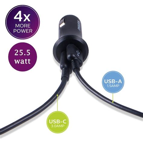 Philips Type C, Usb A Car Charger 2-Ports DLP2557PTS1/27 at Lowes.com