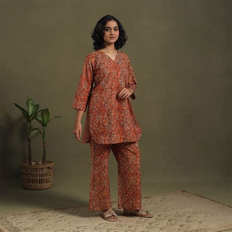 Orange Pedana Natural Dyed Block Print Kalamkari Co-ord Set