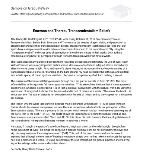 ⇉Emerson and Thoreau Transcendentalism Beliefs Essay Example | GraduateWay