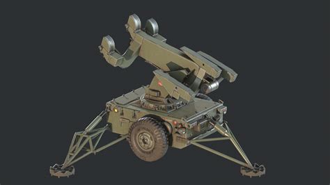 MIM-23 HAWK missiles on an M192 towed launcher — polycount