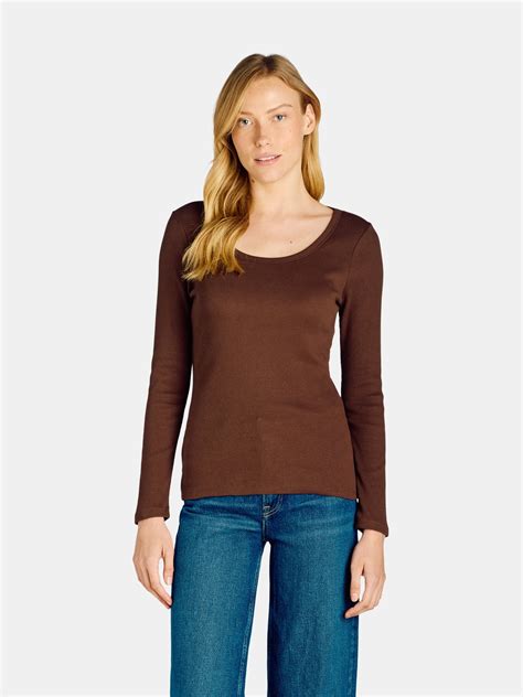 Time and Tru Women's Long Sleeve Rib Scoop T-Shirt - Walmart.com