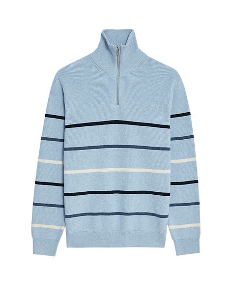Buy Cotton Blend Striped Half Zip Jumper at Marks & Spencer