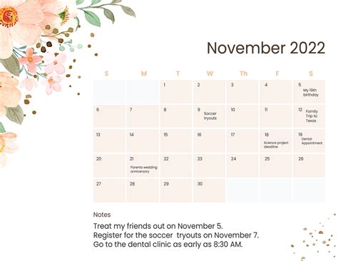 Pink November 2022 Calendar in Illustrator, Word, PSD - Download | Template.net