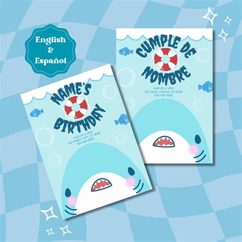 Editable Cute Shark Birthday Party Invitation – Ocean Sea Printable ...