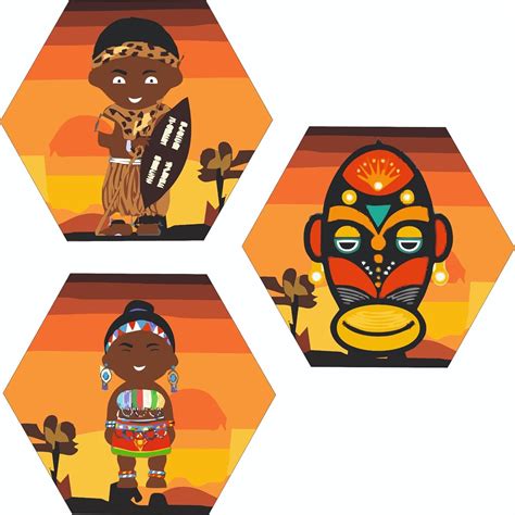 Webelkart Premium Engineered Wood UV Print Set Of 3 Hexagon Tribal Art ...
