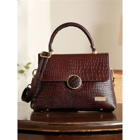 Buy Teakwood Dark Chocolate Leather Women Hand Bag With Detachable ...