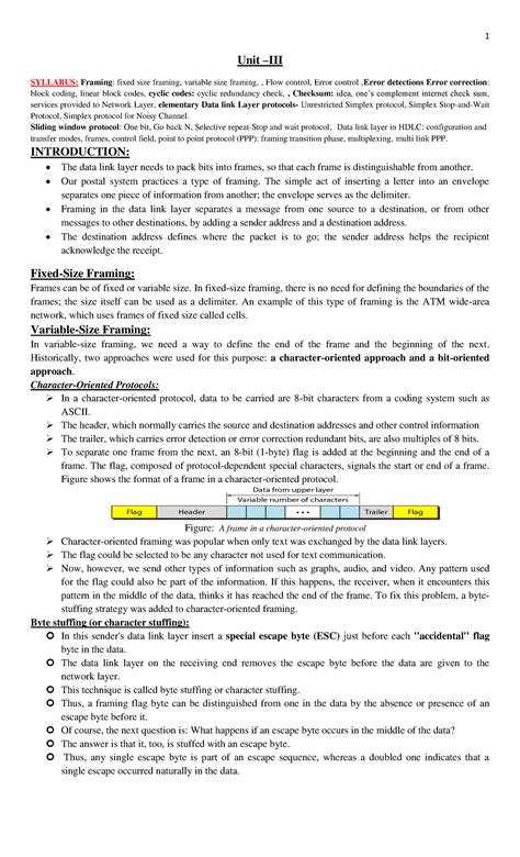 Unit-III - Data Link Layer Concepts & Error Control Techniques CN - Studocu