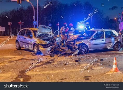 Crashed Cars At Night