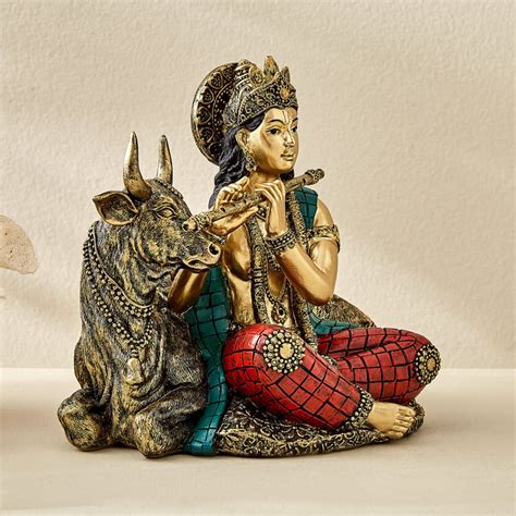 Buy Alpana Ojas Polyresin Krishna with Cow Figurine from Home Centre at ...