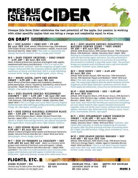 Taproom Menus — Presque Isle Farm Cider