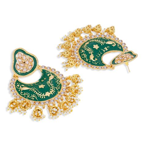 Sukkhi Ethnic Pearl Gold Plated Peacock Meenakari Chandbali Earring fo ...