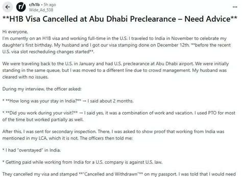 'Overstayed in India': Redditor says H-1B visa got canceled at Abu ...