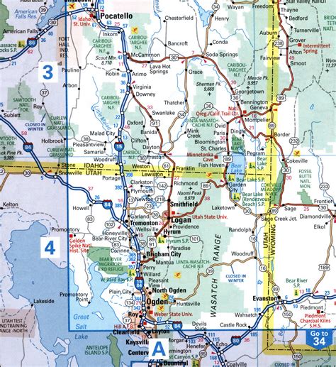 Map of I-84 interstate highway via Oregon, Idaho, Utah interchange exit ...