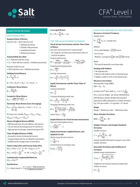 Image result for CFA Level 2 Formula Sheet