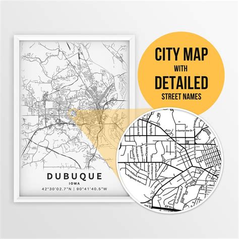 Printable Map of Dubuque, Iowa, USA With Street Names Instant Download ...