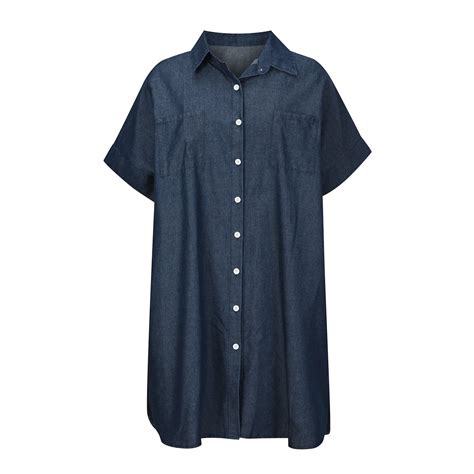 YANHAIGONG Denim Shirt Dresses for Women Plus Size,Women Button Front ...