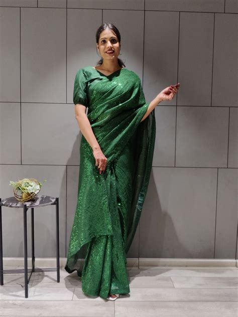 Ready to wear Georgette Saree with Heavy Sequence Work - Clo