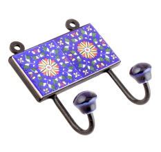 Navy Blue Floral Tiles Hooks