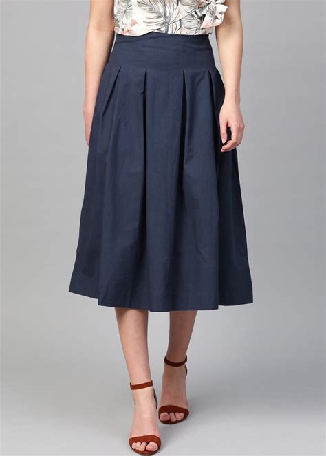 Get Navy Box Pleat Cotton Skirt at ₹ 1699 | LBB Shop