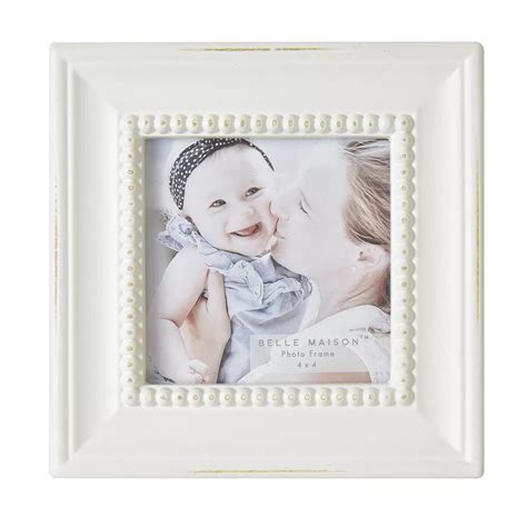 Belle Maison 4" x 4" Distressed White Beaded Table Top Frame