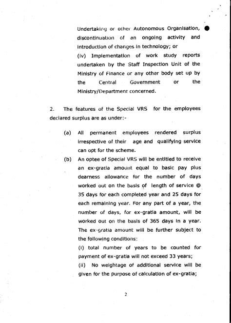 SPECIAL VOLUNTARY RETIREMENT SCHEME FOR SURPLUS CENTRAL GOVERNMENT ...