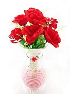 Buy Fantastic Flowers Guldasta Pot with Artificial Velvet Flower Roses ...