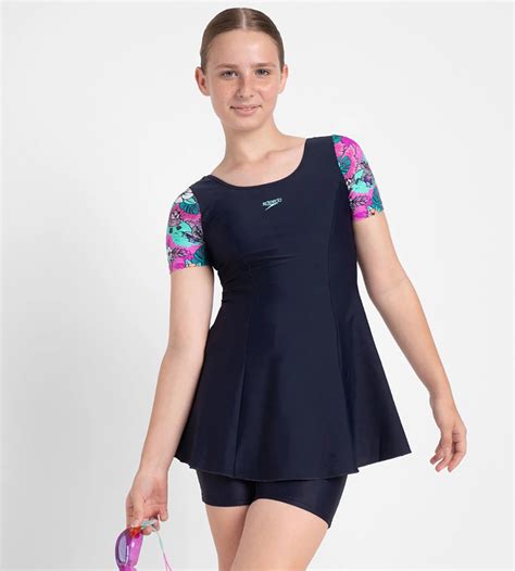 Buy Speedo Girl's Endurance10 Sleeved Closedback Swimdress With Boyleg ...