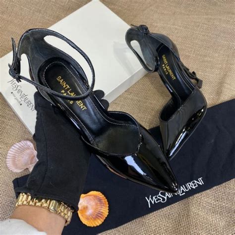 yves saint laurent ayakkabi topuklu 11 cm siyah rugan ysl logo